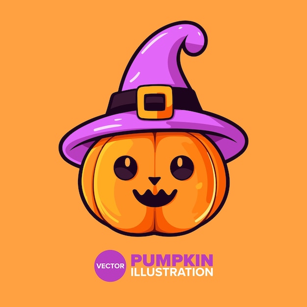 Spooky amp Cute Witch Hat Pumpkin Halloween Illustration in Flat Cartoon Style