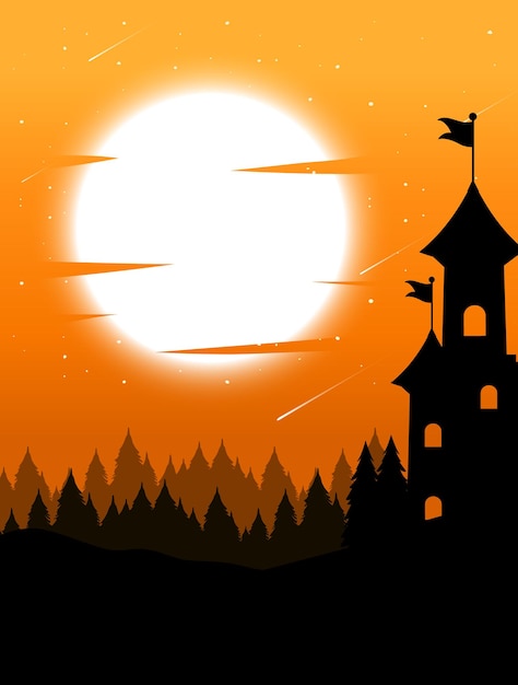 Spooky forest background with full moon