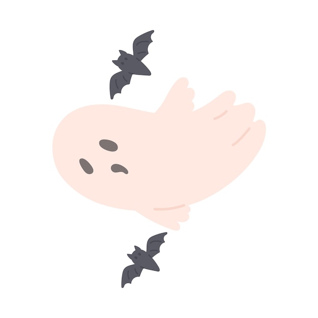 Spooky ghost flying with bats