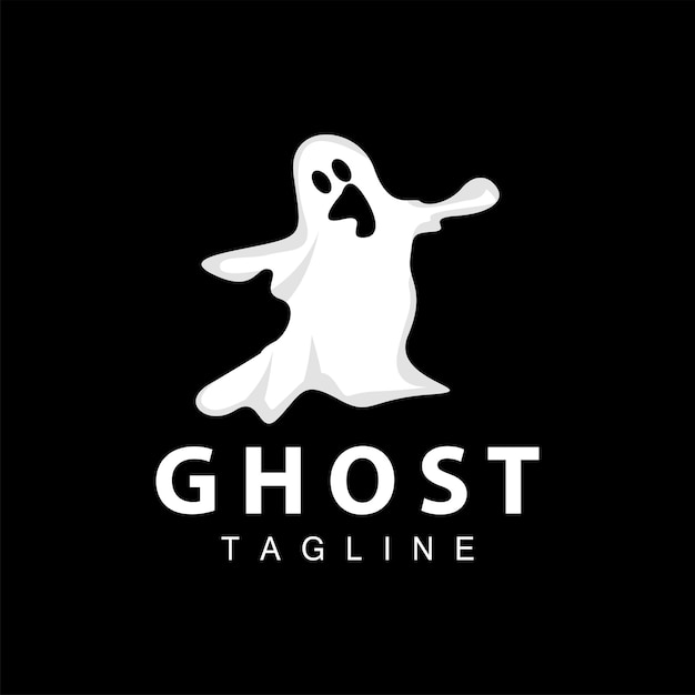 Spooky Ghost Logo Eenvoudige Halloween Cartoon Devil Design Illustratie Template Zwarte achtergrond