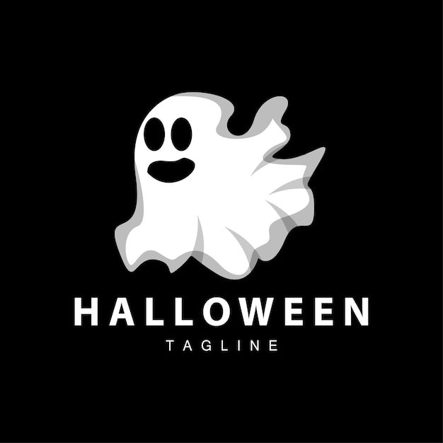 Spooky Ghost Logo Eenvoudige Halloween Cartoon Devil Design Illustratie Template Zwarte achtergrond