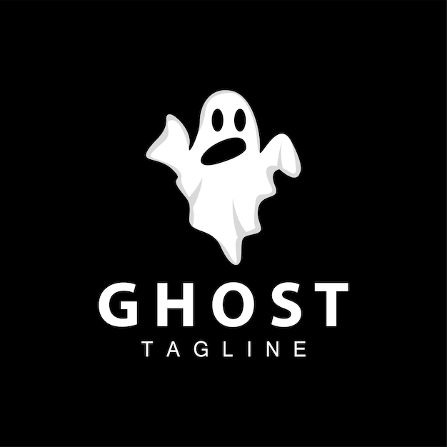 Spooky ghost logo simple halloween cartoon devil design illustration template black background