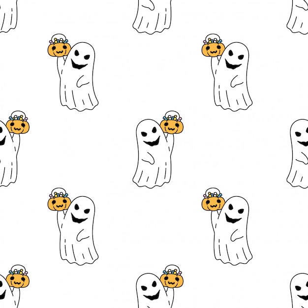 Spooky ghost seamless pattern halloween pumpkin cartoon