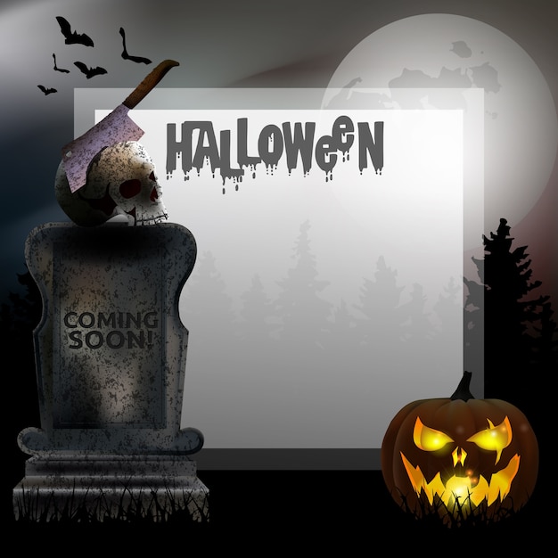 Spooky Halloween Graveyard Vector