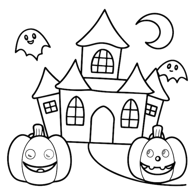 Spooky Halloween Haunted House Coloring Page for Kids
