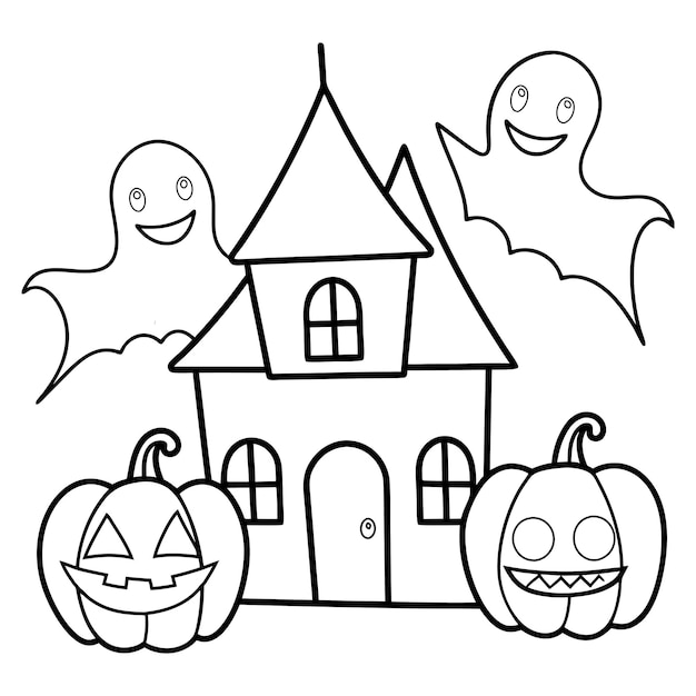 Spooky Halloween Haunted House Coloring Page for Kids