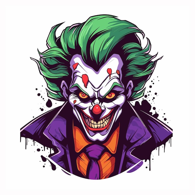 Vector spooky halloween joker with a scary face in cartoon style vector illustration