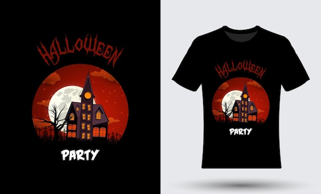 Spooky Halloween t-shirt illustration with Colorful moon night background design