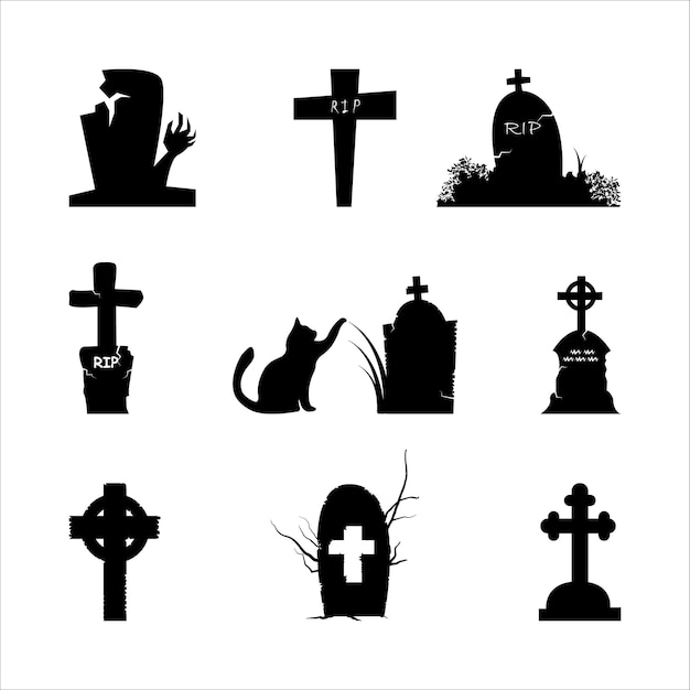 Vector spooky halloween tombstone silhouette