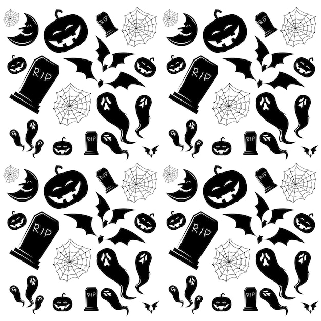 Vector spooky hallowen silhouettes pattern vector