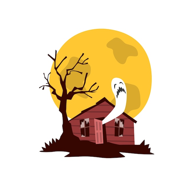 幽霊の家 魔女の小屋 ベクトルイラスト 白い背景に隔離