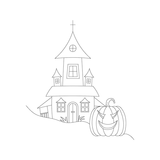 Premium Vector Spooky House And A Halloween Pumpkin Outline premium-vector-spooky-house-and-a-halloween-pumpkin-outline
