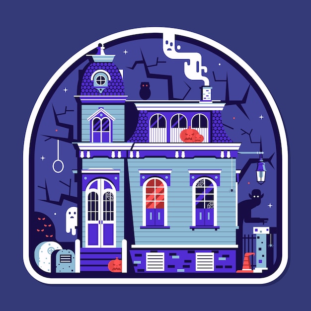 Vector spooky house halloween sticker