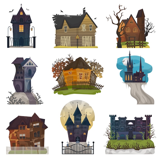 Vector spooky house vector haunted castle with dark scary horror nightmare