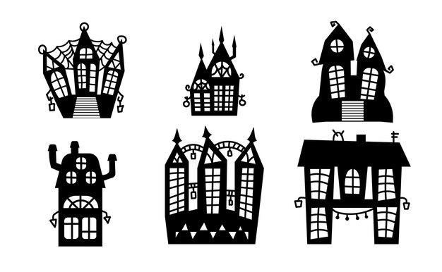 Spooky houses set isolated vector illustration Halloween houses collection