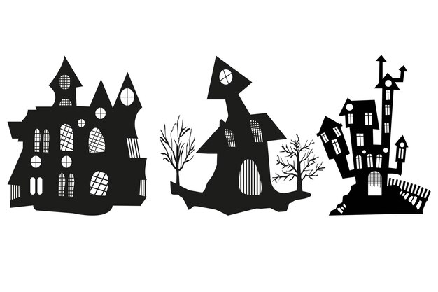 Spooky kasteel silhouet collectie van halloween, huis halloween collectie