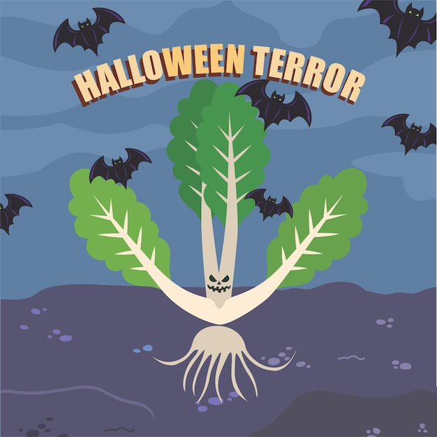 Spooky Lettuce Vegetables for Halloween Vector Illustration