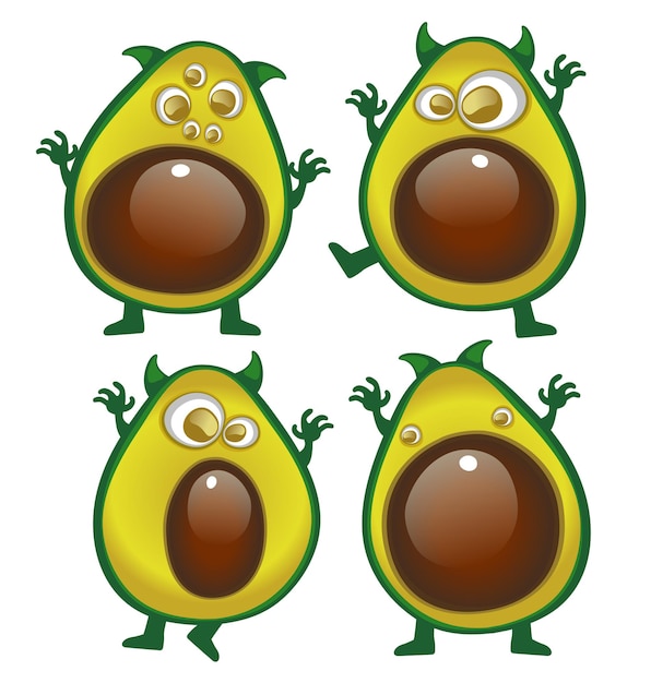 Vector spooky monster fruits scary avocado