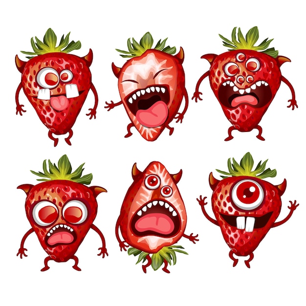 Vector spooky monster fruits scary strawberry