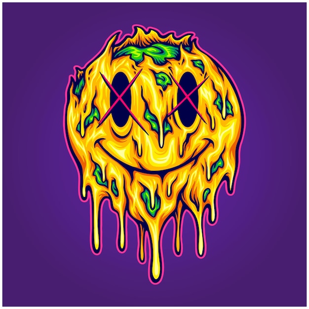 Spooky monster smiley emoticon logo cartoon illustrations