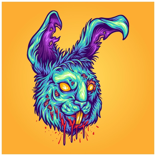 Spooky monster zombie bunny head logo cartoon illustrations