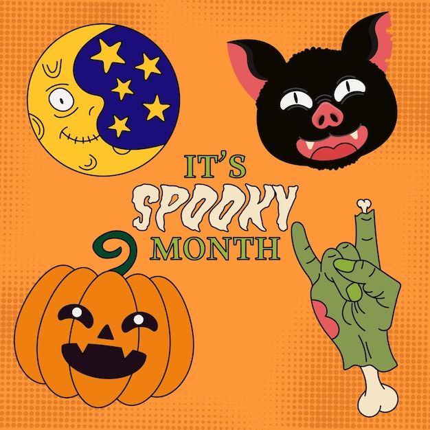 Set di illustrazioni vettoriali di halloween per la celebrazione del mese spettrale
