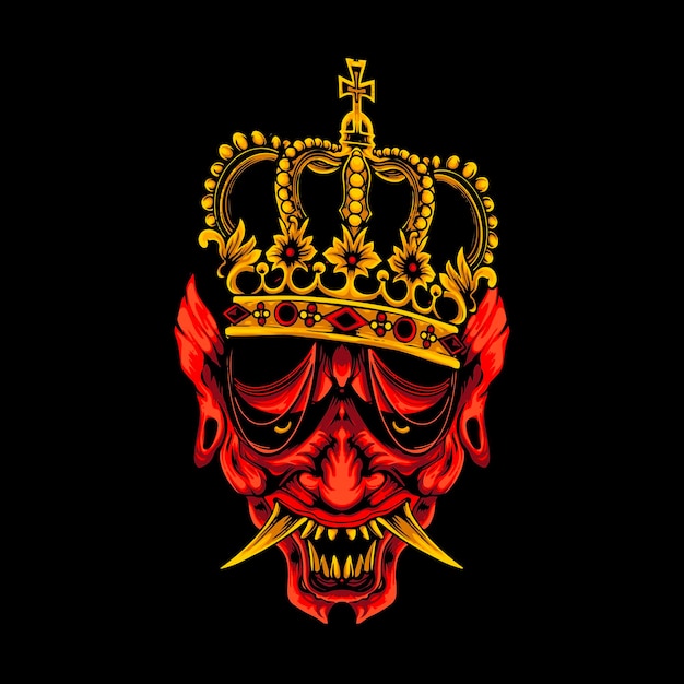 Vector spooky oni devil illustration with crown head