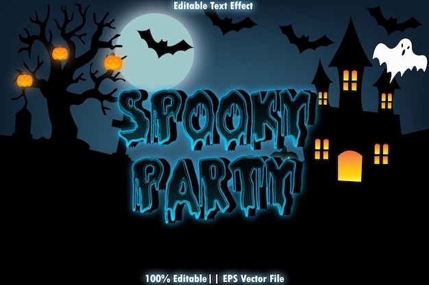 Vector spooky party editable text effect 3d emboss style