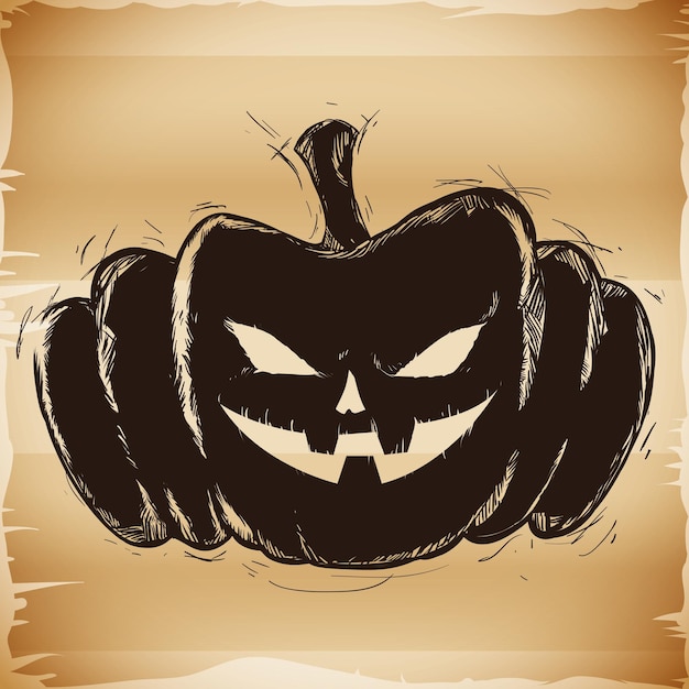 Spooky pumpkin in hand drawn style for Halloween