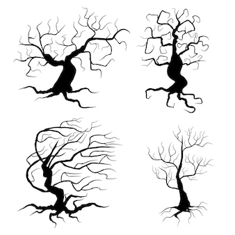 Gli alberi spettrali hanno messo l'illustrazione di vettore elementi di halloween isolati su fondo bianco