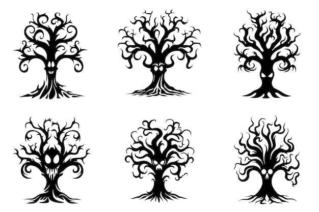 Spooky trees silhouette collection of Halloween