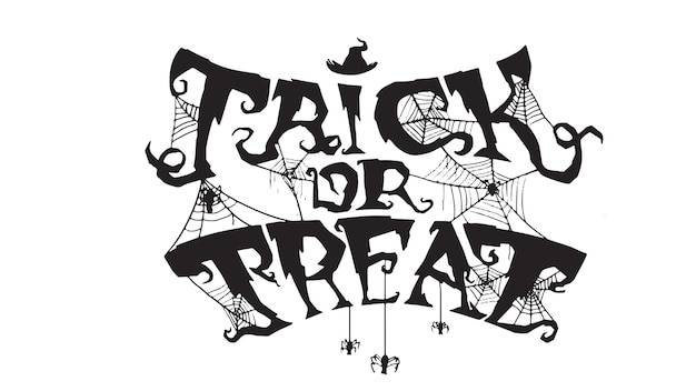 Spooky trick or treat text with spider web