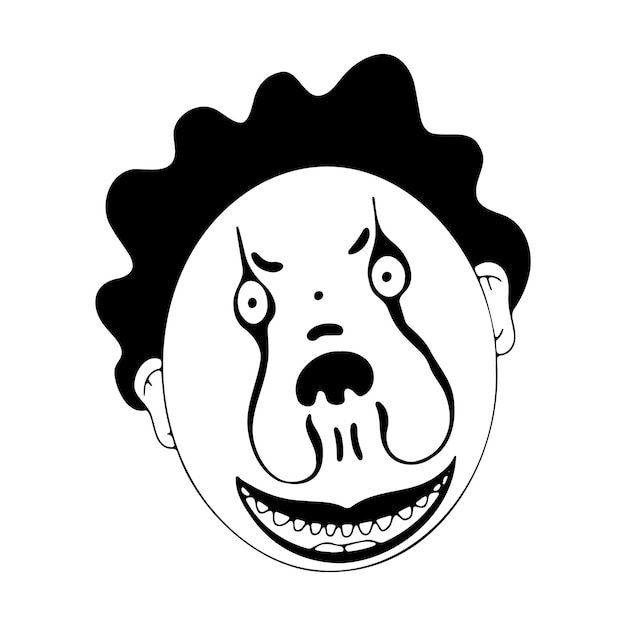 Spooky vector doodle face clown, Halloween icon clown