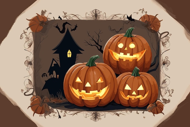 Spooky vector illustratie pompoenen fantasy stijl Halloween gestileerde horror pompoenen spooky party