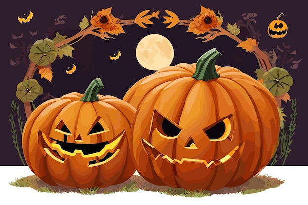 Spooky vector illustration pumpkins fantasy style halloweenstylized horror pumpkin spooky party