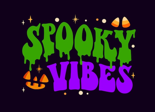 Spooky vibes Halloween lettering illuscration Jackolantern face and corn candy design elements