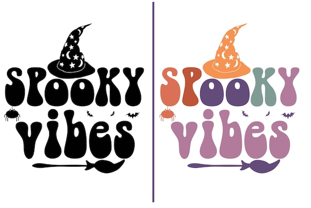 Spooky vibes Halloween quote retro wavy typography t-shirt design, Halloween cut file