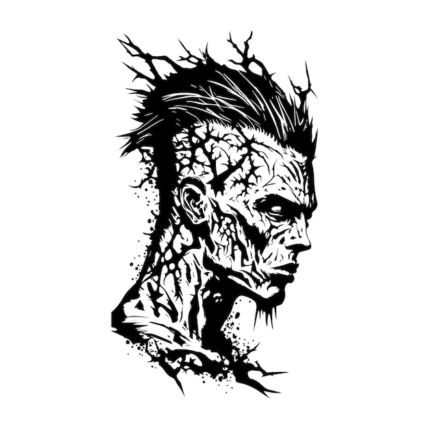 spooky zombie head halloween concept line art hand drawn illustration