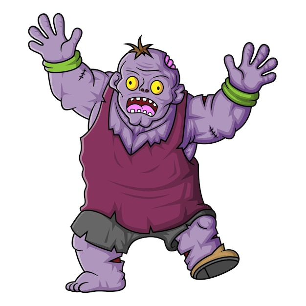 Spooky zombie runner cartoon character on white background