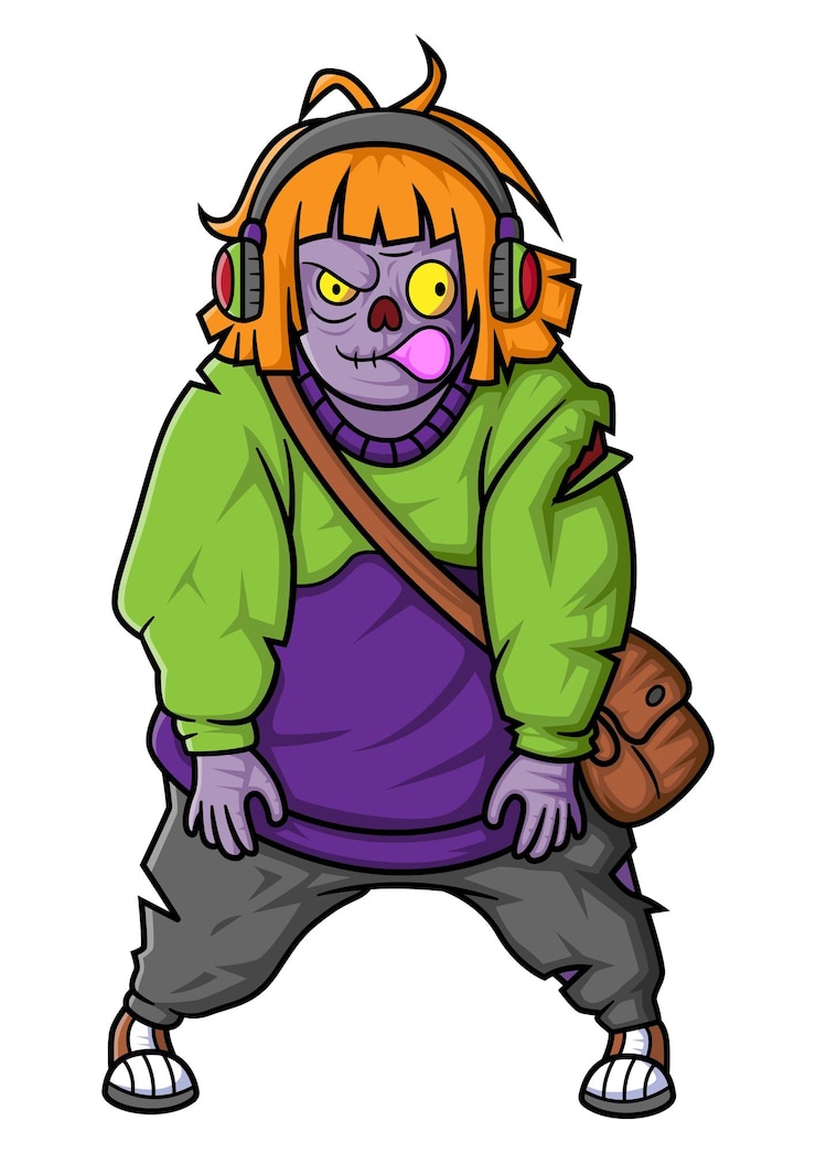 Vector spooky zombie student cartoon character on white background