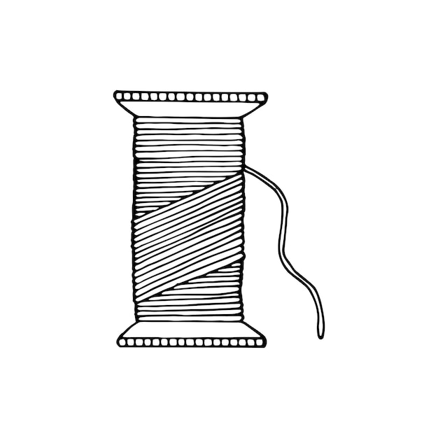 스레드 라인 아트의 스풀 바느질 스레드 재단사 직업 손으로 그린 벡터 낙서 그림