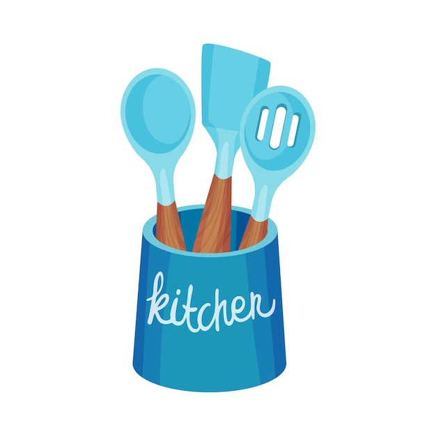 Spoon en spatula staan in een container als kookgereedschap Vector illustratie