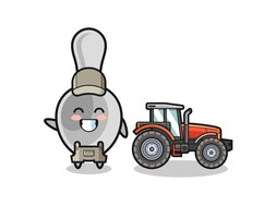 Vector the spoon farmer mascot standing beside a tractor