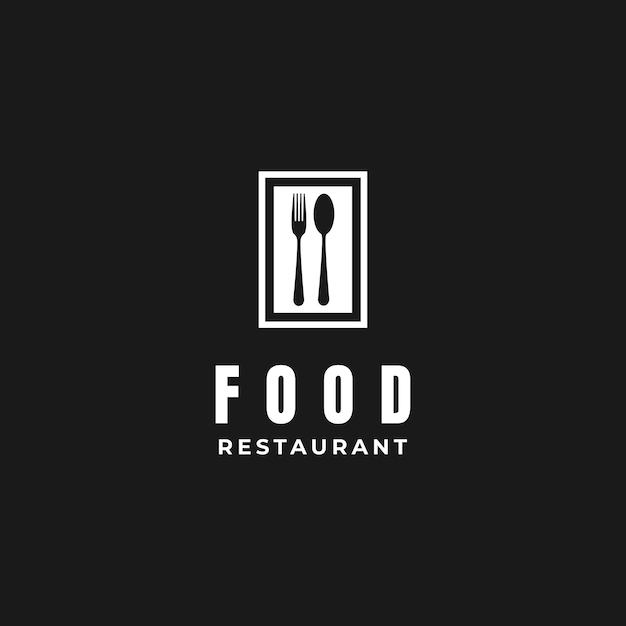 Ложка и вилка для дизайна логотипа ресторана Dining в рамке