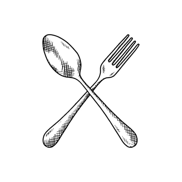 spoon and fork hand drawn illustration