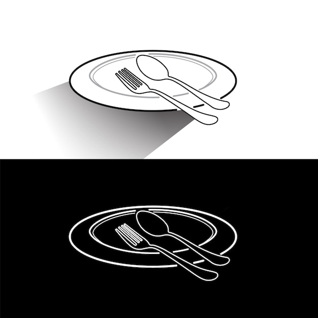 Spoon fork plate icon design Line drawing with editable stroke Logo concept