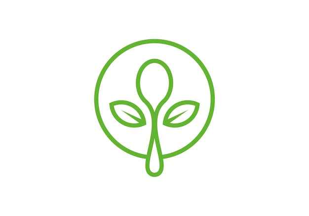 spoon leaf tree combination logo design icon symbol for health restaurant food