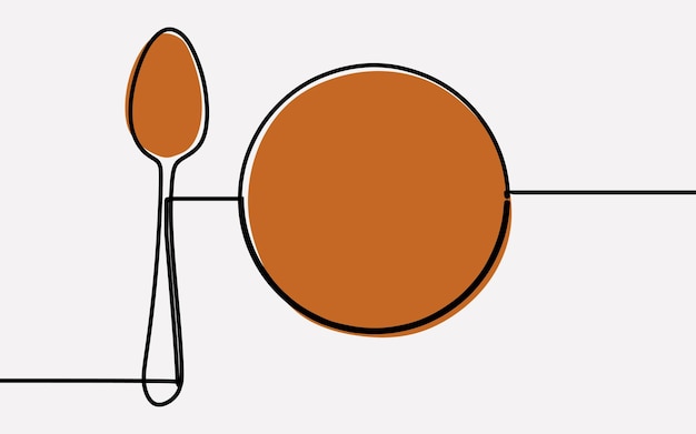 숟가락과 그릇 oneline 연속 라인 아트 벡터