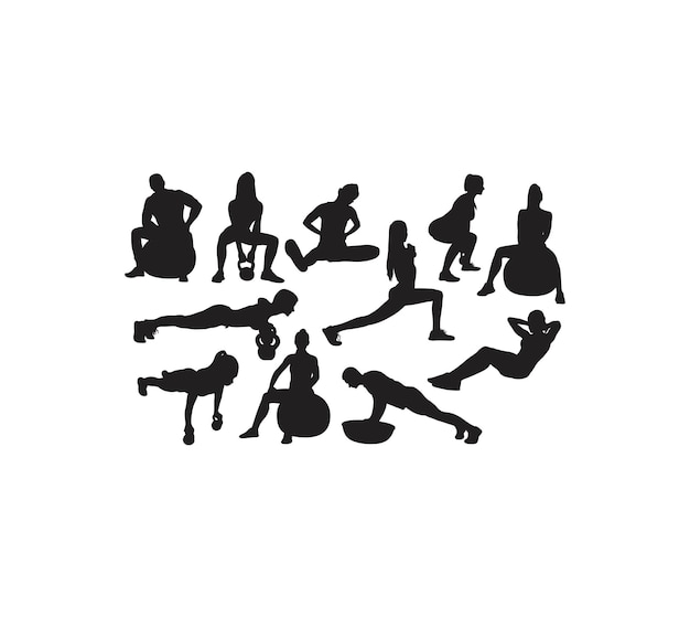 Sport Activiteit Gym en Fitness Silhouette kunst vector ontwerp