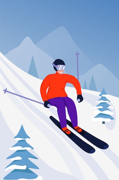 Sport activiteit illustratie met skiër.